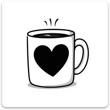 Hand drawn coffee mug with heart design sticker