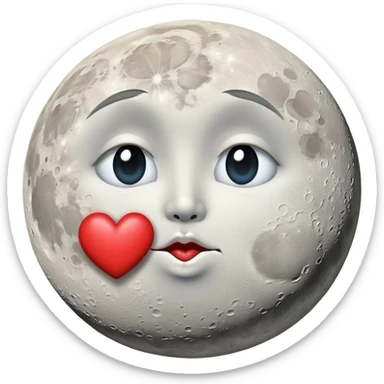 Moon making a kissy face with a heart sticker