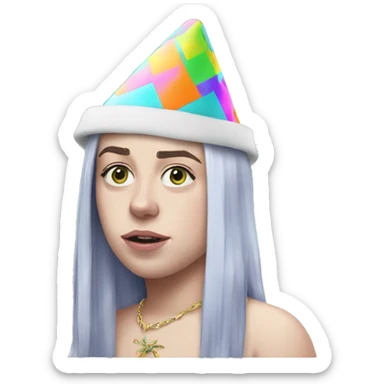 Billie eilish wearing a party hat sticker