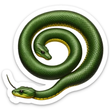 A photo-realistic top-down view of a Green Anaconda tightly coiled in a spiral, with its broad, flat head resting at the center. Its thick, muscular body is olive-green and covered in symmetrical, bold black oval spots that stand out against its smooth scales, creating striking natural camouflage. sticker