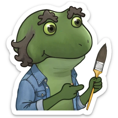 in a bob ross costume sticker