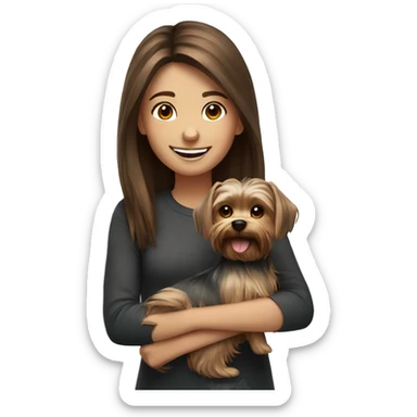brown hair girl smiling with  Yorkshire Terrier sticker