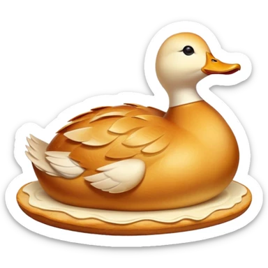 freshly baked bread in the shape of a duck, steaming hot, golden crust sticker