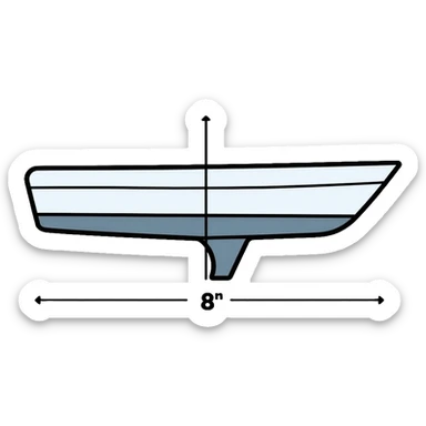 technical diagram of 8 meter boat hull with measurement marked sticker