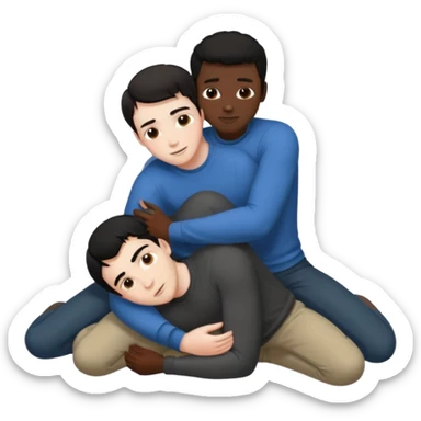 White dark hair male and black male, naked, sexual intercourse ,rear view, making love on the floor  sticker