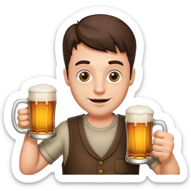 funny man with exaggerated, ridiculous expression holding a beer mug sticker