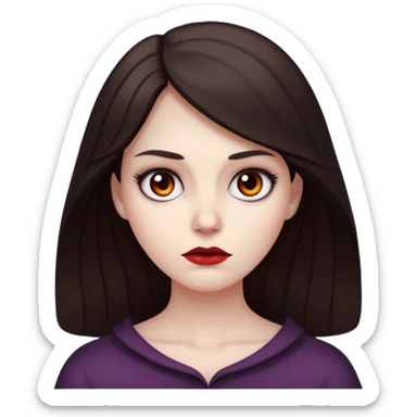 brunette lady with a terrible, ominous aura, simplified and expressive, Apple emoji style sticker