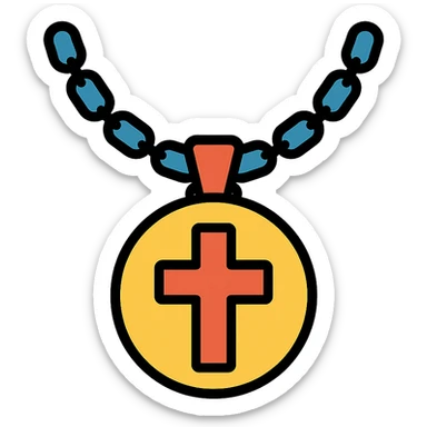 pendant with a spiritual or cultural symbol like a cross or Om on a chain sticker