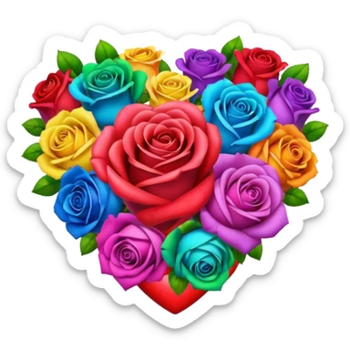 Heart with rainbow colored roses sticker