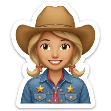 Cowgirl with denim jacket and hat sticker