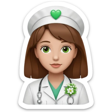 Brown hair Nurse with green heart and Gypsophila surround her head sticker