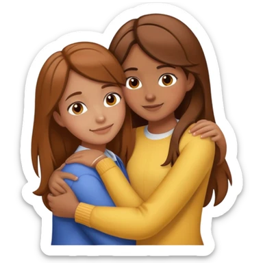 two girls hugging, one named Corny with brown hair sticker