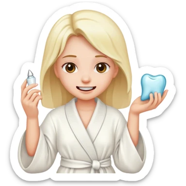 girl with white robe and a tooth in her hand sticker