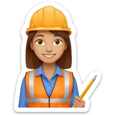 worker woman wearing orange west holding a ruler sticker