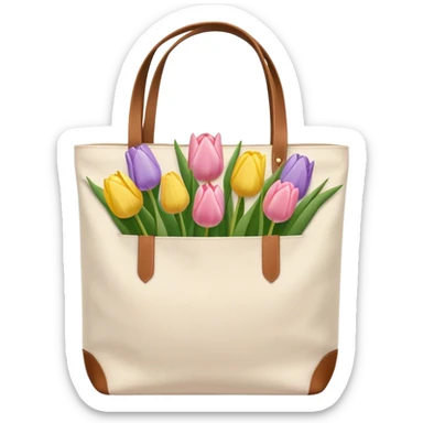 canvas tote bag filled with pastel tulips sticker