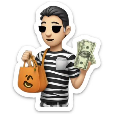 Thief in prison zebra shirt and bag with money sticker