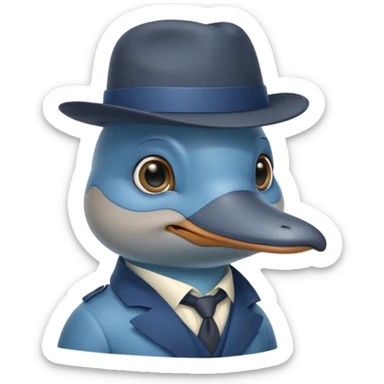 cute blue platypus with a detective hat and monocle on his eye, no  hands, looks like a platypus but blue sticker