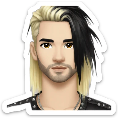 Bill Kaulitz black hair down with blonde highlights emo sticker