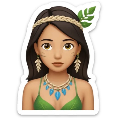 ancient girl wearing fish bone necklaces and leaf bra sticker