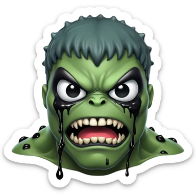 Symbiote-infected Hulk, green monster covered in black alien goo with white eyes sticker