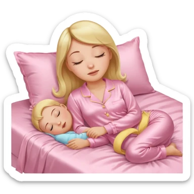 Mulher dormindo de pijama na sua cama de cetim rosa bebê sticker