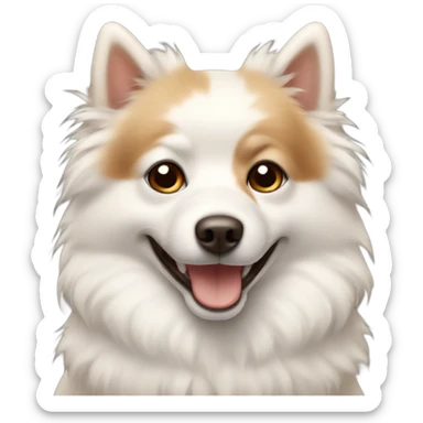 white and beige spitz with brown eyes smiling sticker