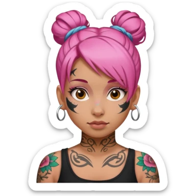 pink hair single bun and lots of face tattoo girl sticker