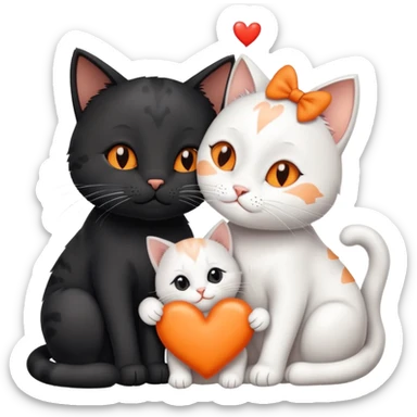 Big black cat is kissing a small white cat with hearts above sticker