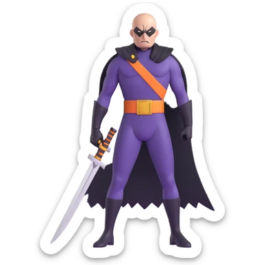 bald supervillain with razor-themed costume, sharp blade weapons, menacing expression sticker