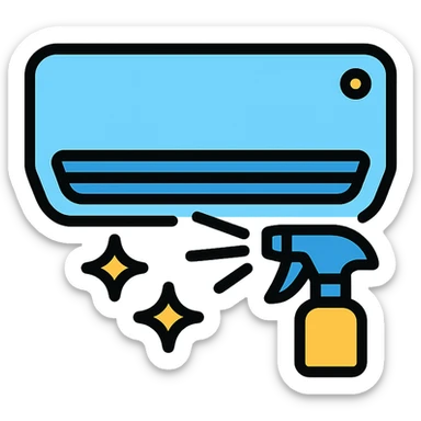 air conditioning cleaning icon showing an AC unit with sparkles or cleaning spray sticker