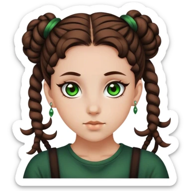 dark green eyed girl with brown space buns hair sticker
