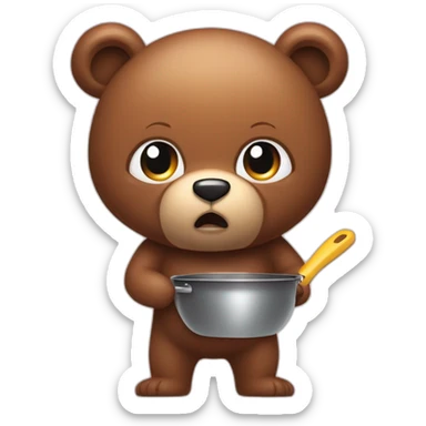 really angry and offended cute cuddly bear toywith a frying pan in hand sticker