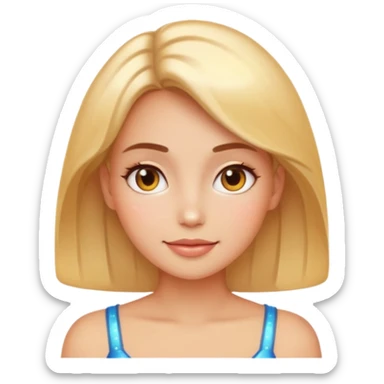 glowing woman face, natural skin, sparkles around, calm and healthy look, emoji style sticker
