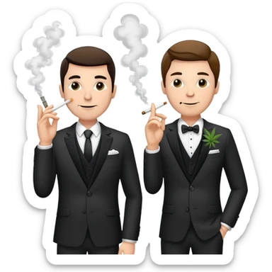 Two well-dressed men in suits crashing a wedding party, smoking cannabis sticker