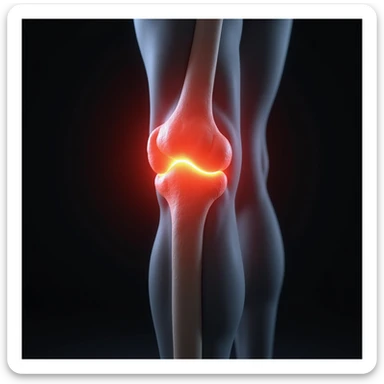 hyperrealistic illustration on white background of a leg with overload: bent knee and area above the knee highlighted by a red halo, tense muscles, 4K details, variant 3 sticker