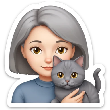 Middle hair girl with gray British cat  sticker