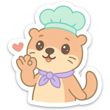 Move the otter's hand closer to its mouth as it does the chef's kiss, keep the red heart and transparent background, kawaii style. sticker
