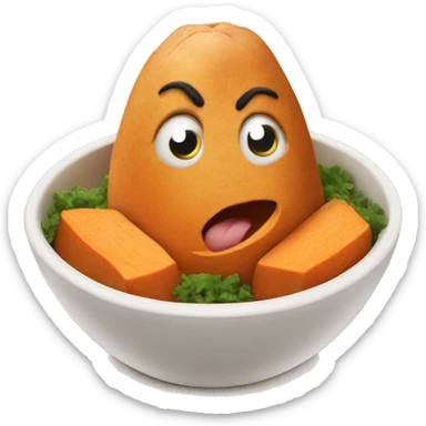 mashed sweet potatoes in a bowl with chicken sticker