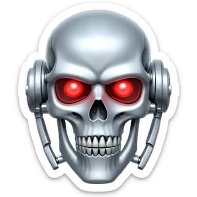 Sci-fi shield badge, terminator style skull, glowing red eyes, crossed futuristic starwars light sable, no background sticker