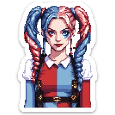 Harley Quinn two-toned hair in pigtails sticker