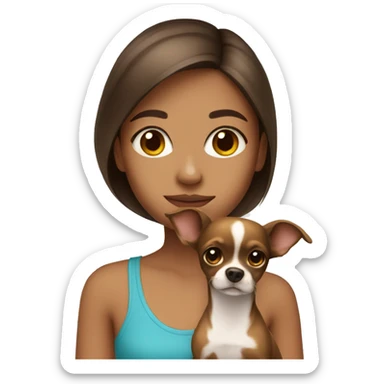 Brown hair girl with chihuahua  sticker