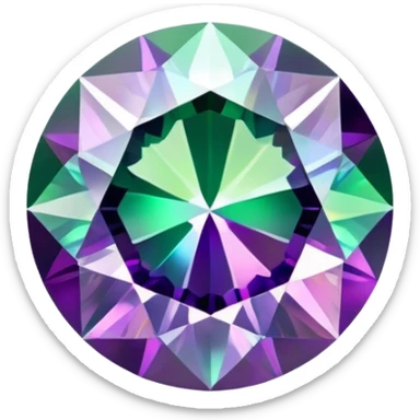 round cut alexandrite gemstone showing color shift from green to purple with holographic iridescent shine sticker