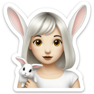 white rabbit with a little girl with black bangs sticker