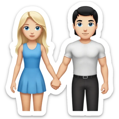 Buff and Tall white man with black hair and white girl with long blonde hair and blue eyes holding hands sticker