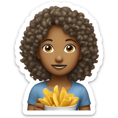 Curly head girl eating hot chips sticker