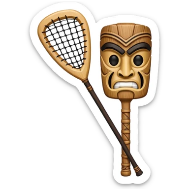wooden tiki with lacrosse stick sticker