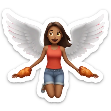 a girl flying with two bbq chicken wings on her back sticker