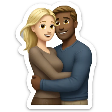 Brown-haired man and blonde woman hug sticker