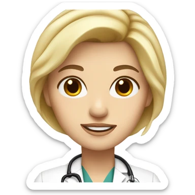 white skin female doctor, brown eyes, blonde hair sticker
