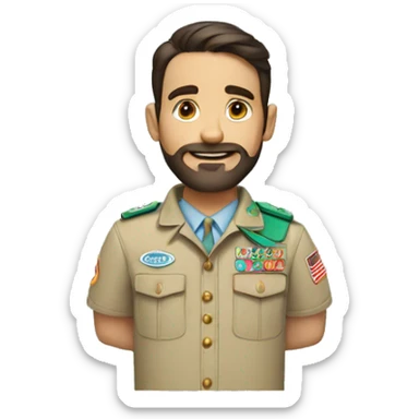 White man with dark hair, a three days beard, in light blue boy scout uniform sticker